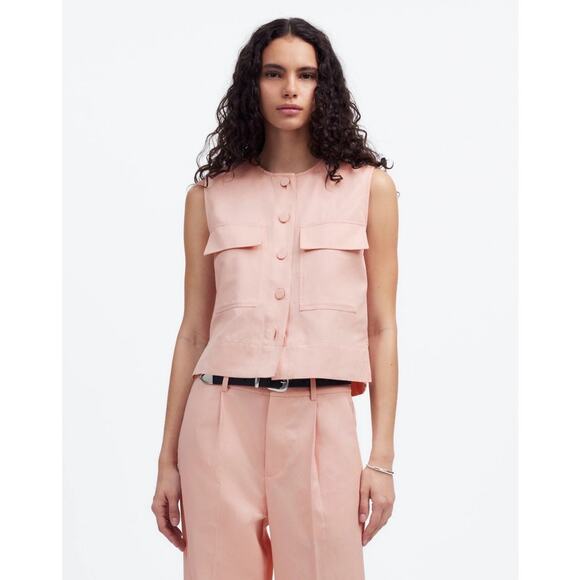 Madewell Crop Cargo Pocket Crewneck Button Up Top US Women's XXS - Picture 1 of 7